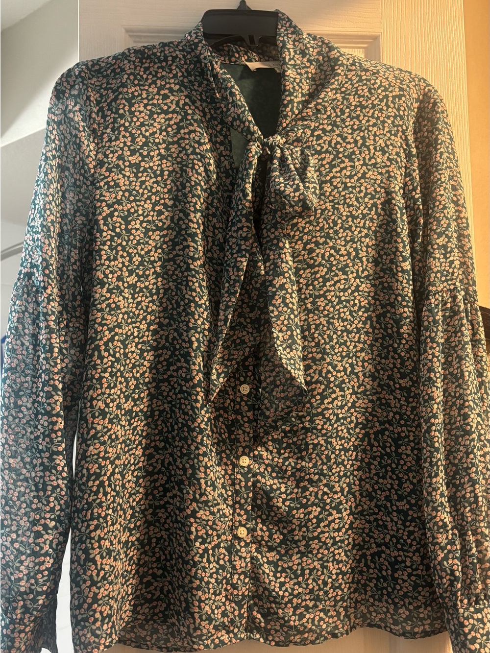 LOFT Teal Floral Button-Front Blouse with Pink Accents - Picture 5 of 5